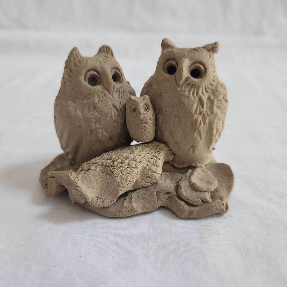 Janet Slade Pottery Owl Owlet Family Figurine